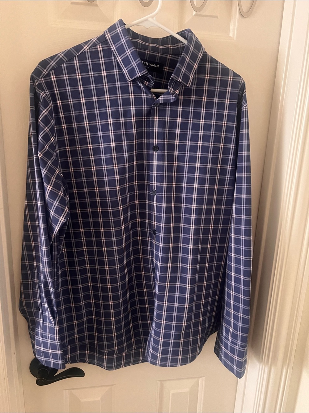 Mizzen+Main Blue and White Plaid Performance Button-Down Shirt